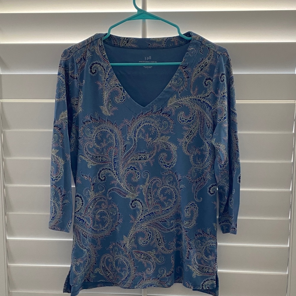 J. Jill Blue Paisley Long Sleeve Top